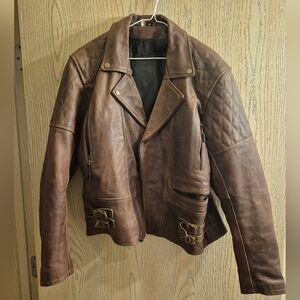 Brown Genuine Leather Biker Motorcycle Jacket